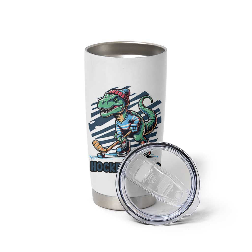 Funny Dinosaur Playing Ice Hockey Tumbler Cup Hockeysaurus Gift For Kids - Wonder Print Shop