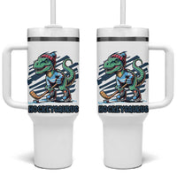 Funny Dinosaur Playing Ice Hockey Tumbler With Handle Hockeysaurus Gift For Kids - Wonder Print Shop