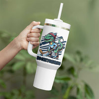 Funny Dinosaur Playing Ice Hockey Tumbler With Handle Hockeysaurus Gift For Kids - Wonder Print Shop