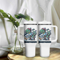 Funny Dinosaur Playing Ice Hockey Tumbler With Handle Hockeysaurus Gift For Kids - Wonder Print Shop