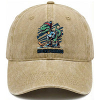 Funny Dinosaur Playing Ice Hockey Washed Cotton Baseball Cap Hockeysaurus Gift For Kids