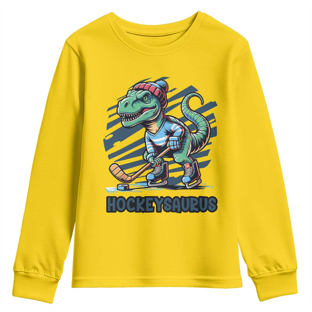 Funny Dinosaur Playing Ice Hockey Youth Sweatshirt Hockeysaurus Gift For Kids - Wonder Print Shop