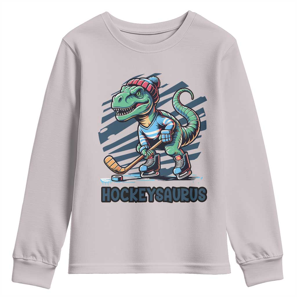 Funny Dinosaur Playing Ice Hockey Youth Sweatshirt Hockeysaurus Gift For Kids - Wonder Print Shop