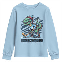 Funny Dinosaur Playing Ice Hockey Youth Sweatshirt Hockeysaurus Gift For Kids - Wonder Print Shop