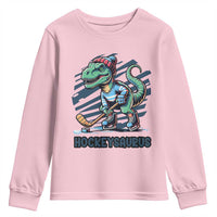 Funny Dinosaur Playing Ice Hockey Youth Sweatshirt Hockeysaurus Gift For Kids - Wonder Print Shop