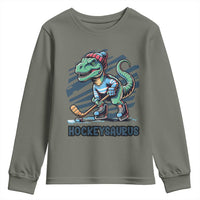Funny Dinosaur Playing Ice Hockey Youth Sweatshirt Hockeysaurus Gift For Kids - Wonder Print Shop