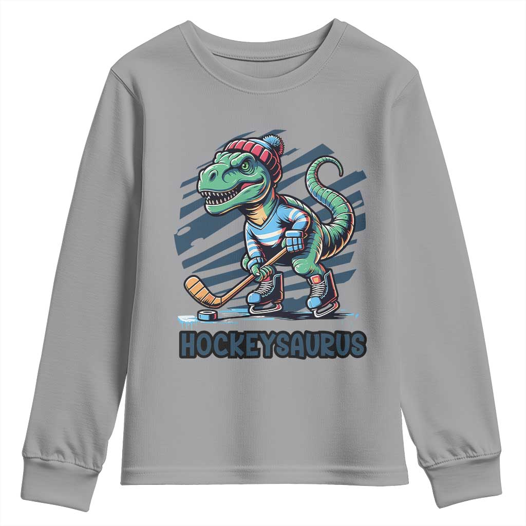 Funny Dinosaur Playing Ice Hockey Youth Sweatshirt Hockeysaurus Gift For Kids - Wonder Print Shop