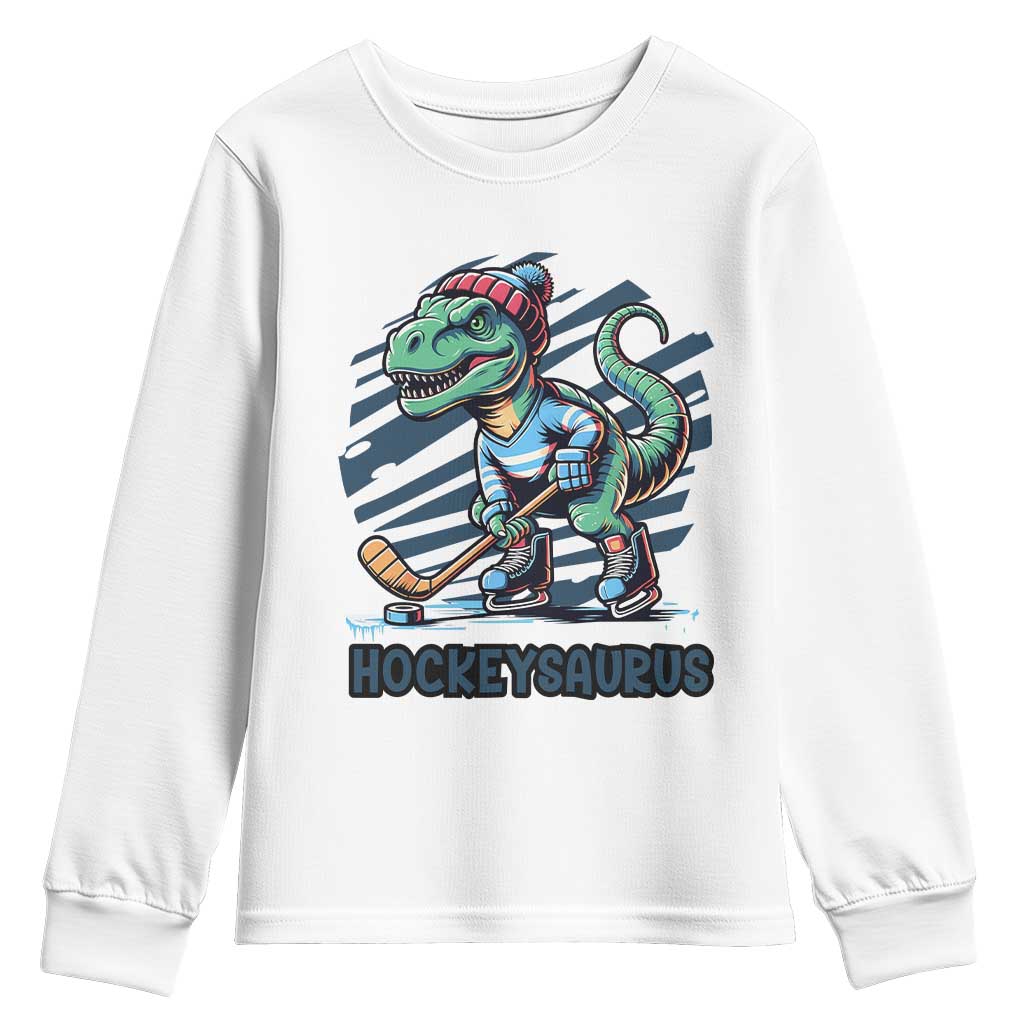 Funny Dinosaur Playing Ice Hockey Youth Sweatshirt Hockeysaurus Gift For Kids - Wonder Print Shop