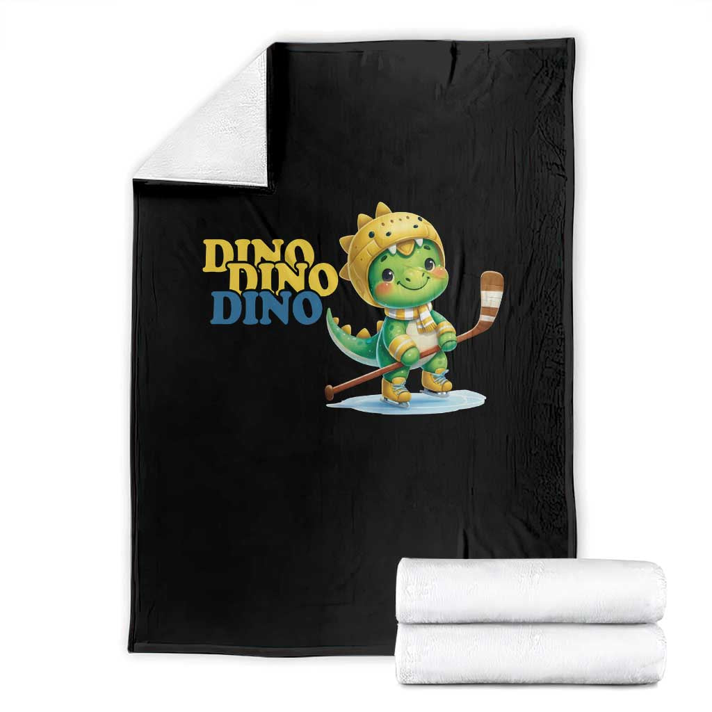 Funny Dinosaur Playing Ice Hockey Throw Blanket Gift For Dino Lovers - Wonder Print Shop