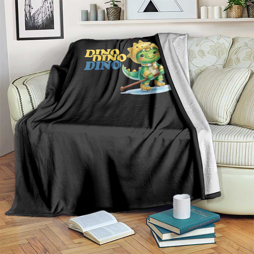 Funny Dinosaur Playing Ice Hockey Throw Blanket Gift For Dino Lovers - Wonder Print Shop