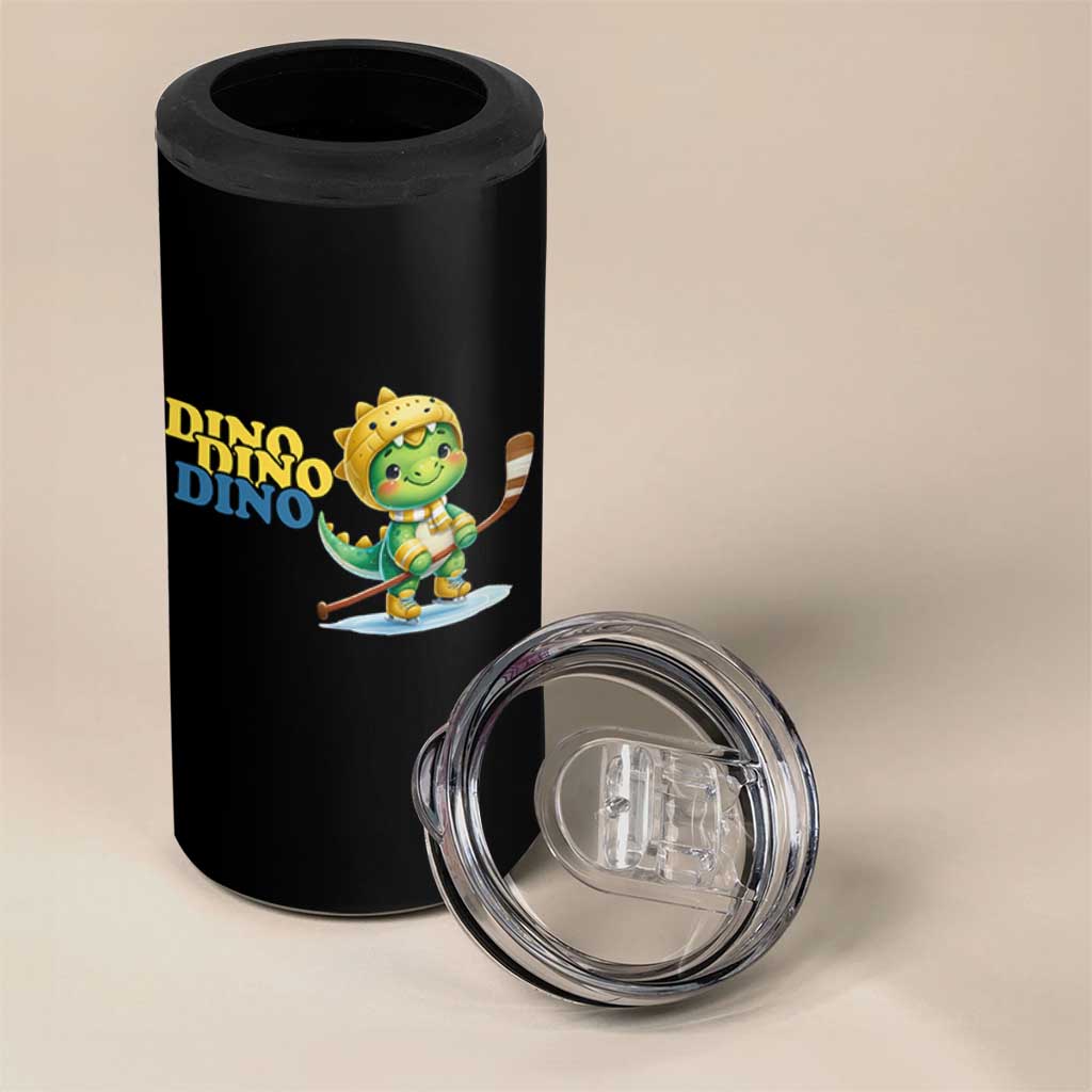 Funny Dinosaur Playing Ice Hockey 4 in 1 Can Cooler Tumbler Gift For Dino Lovers - Wonder Print Shop