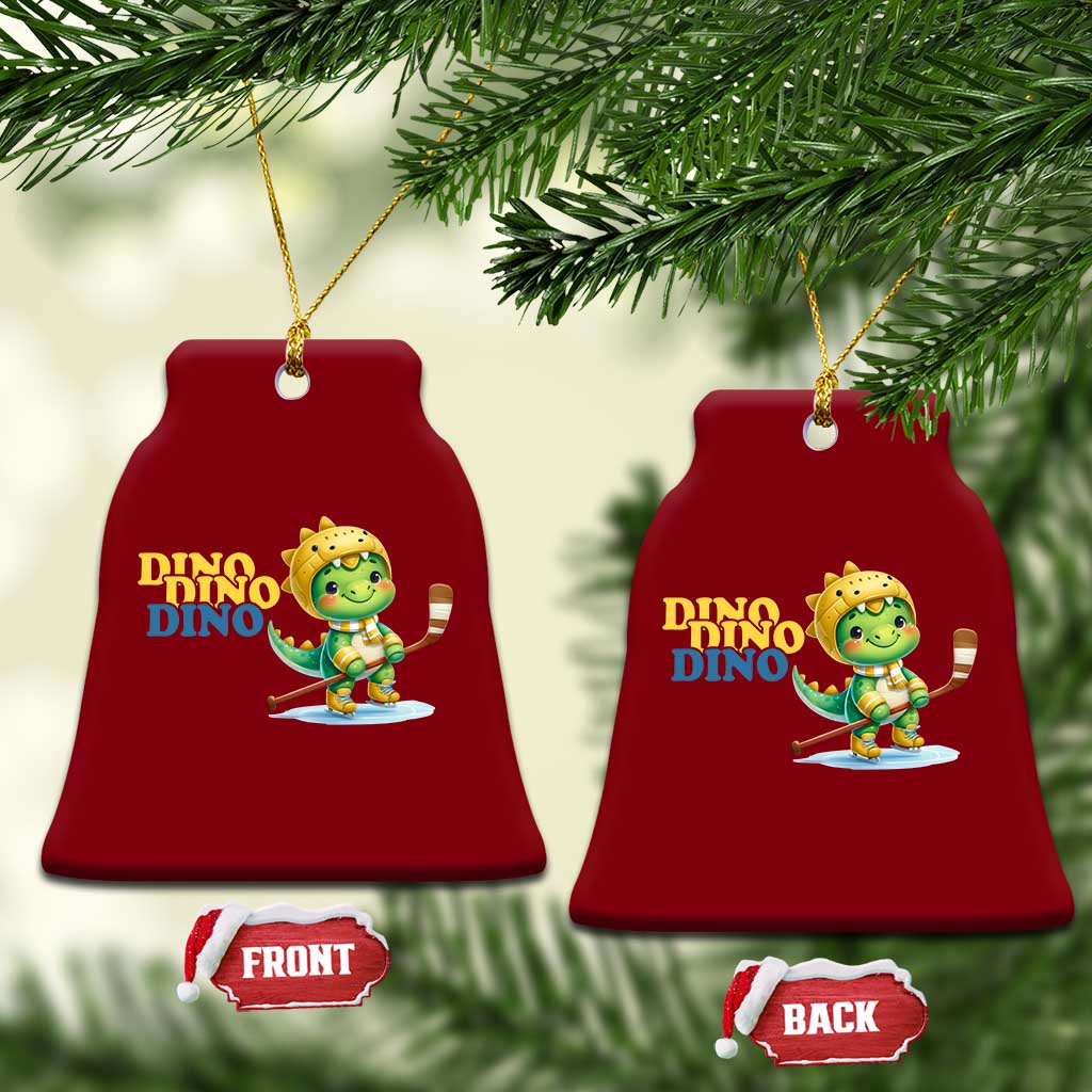Funny Dinosaur Playing Ice Hockey Ceramic Ornament Gift For Dino Lovers - Wonder Print Shop