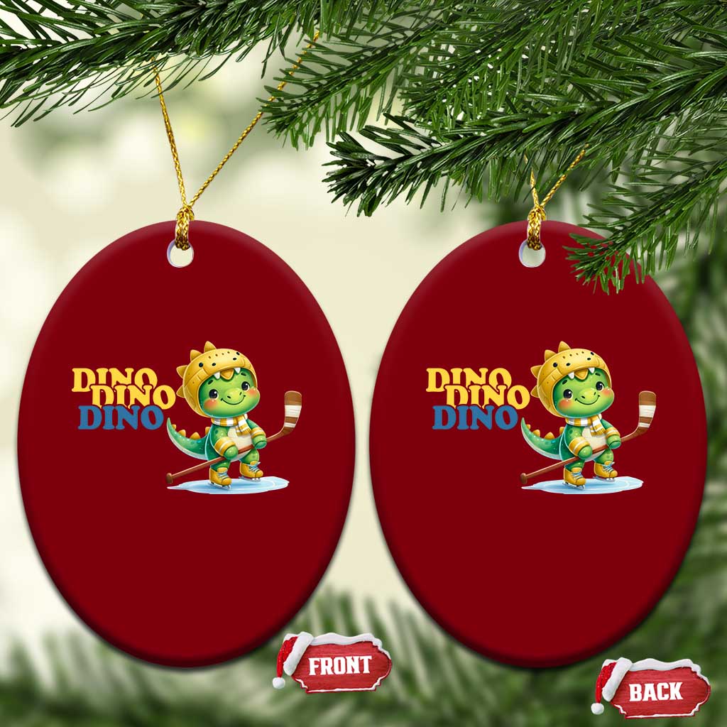 Funny Dinosaur Playing Ice Hockey Ceramic Ornament Gift For Dino Lovers - Wonder Print Shop