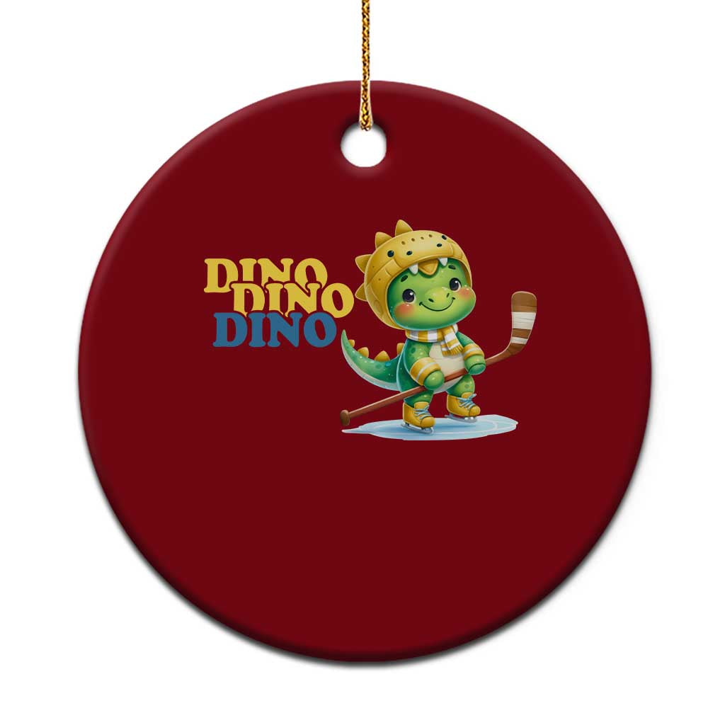Funny Dinosaur Playing Ice Hockey Ceramic Ornament Gift For Dino Lovers - Wonder Print Shop