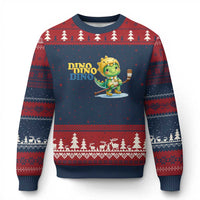Funny Dinosaur Playing Ice Hockey Ugly Christmas Sweater Gift For Dino Lovers - Wonder Print Shop