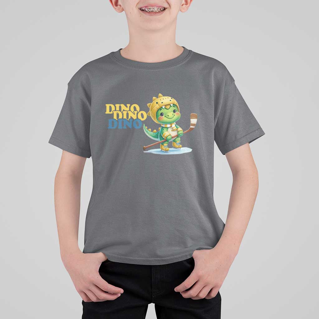 Funny Dinosaur Playing Ice Hockey T Shirt For Kid Gift For Dino Lovers - Wonder Print Shop