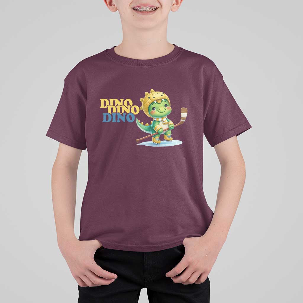 Funny Dinosaur Playing Ice Hockey T Shirt For Kid Gift For Dino Lovers - Wonder Print Shop