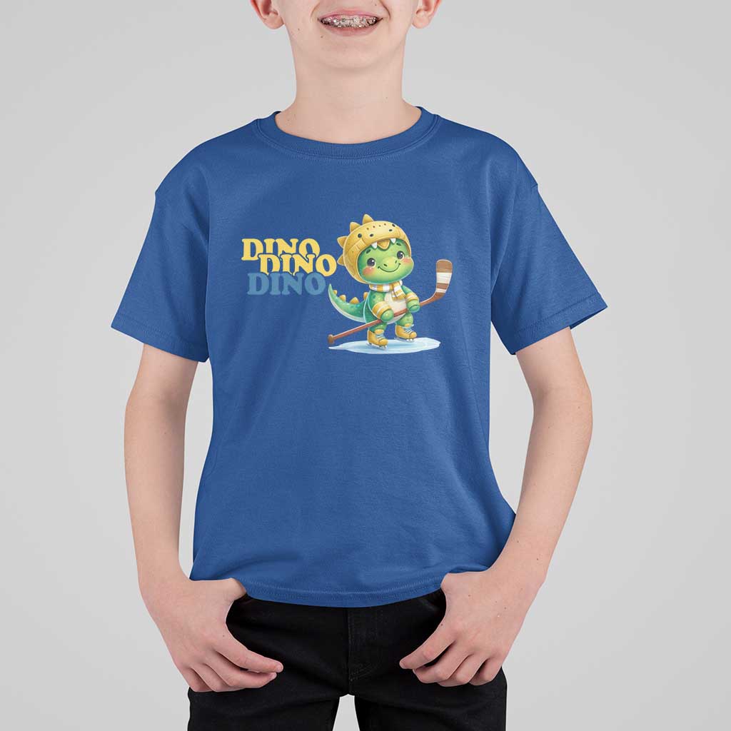 Funny Dinosaur Playing Ice Hockey T Shirt For Kid Gift For Dino Lovers - Wonder Print Shop