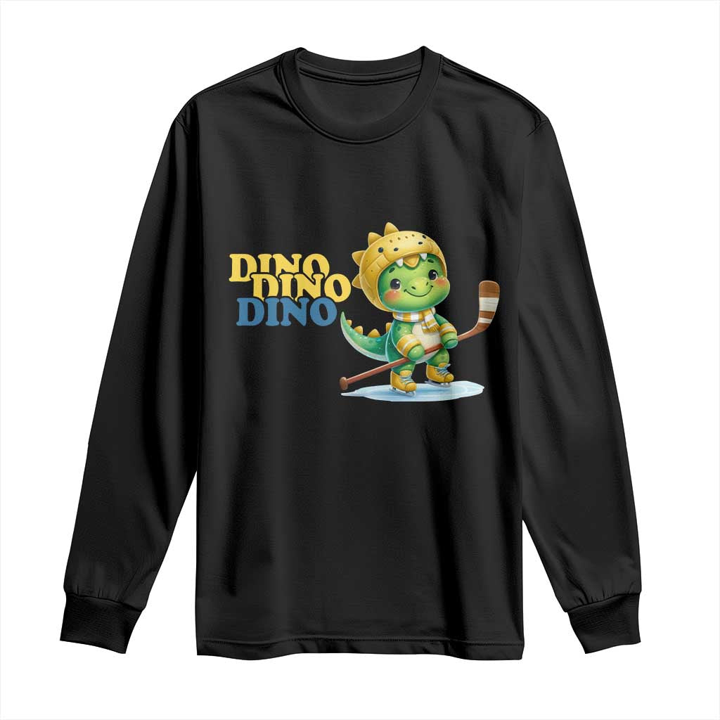 Funny Dinosaur Playing Ice Hockey Long Sleeve Shirt Gift For Dino Lovers - Wonder Print Shop