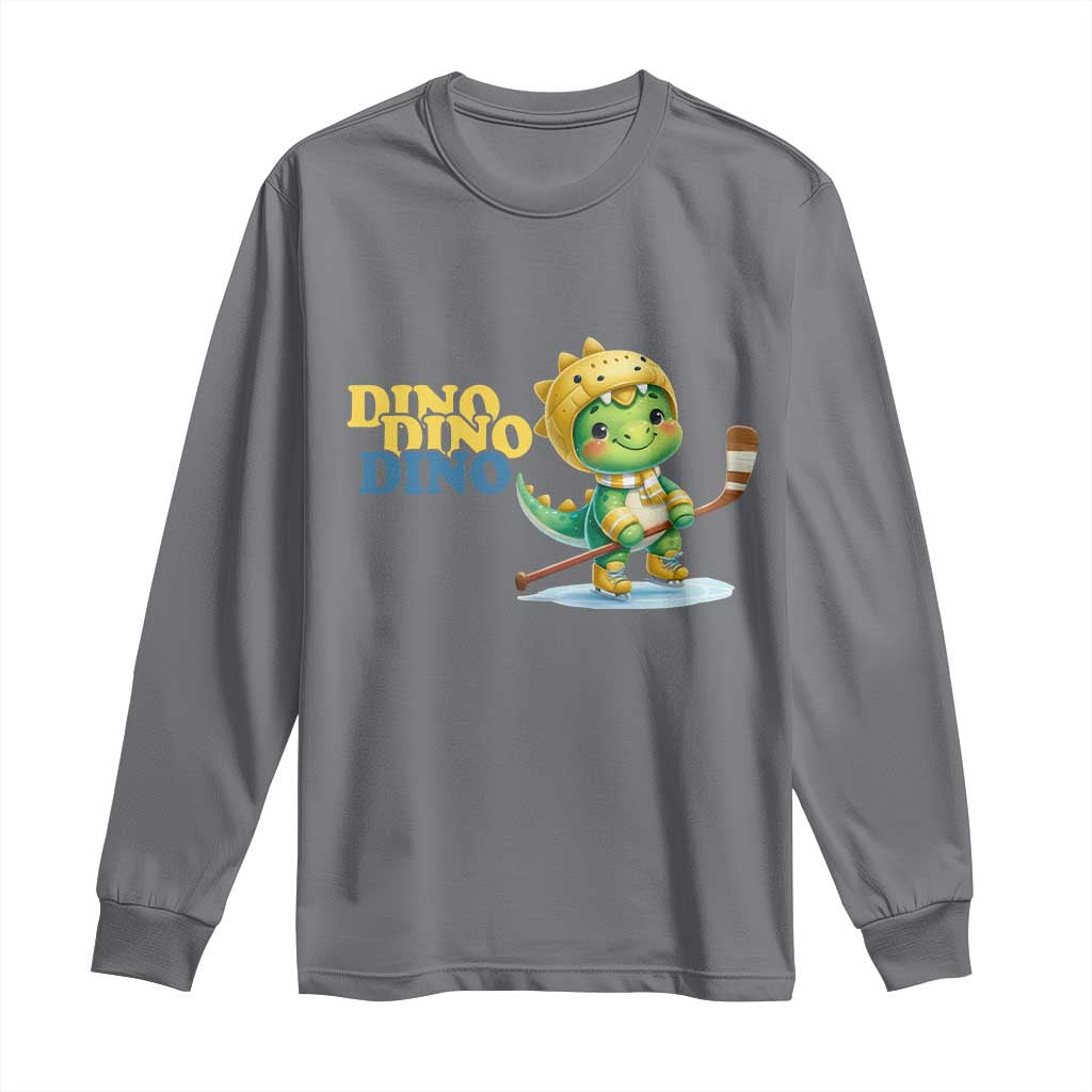 Funny Dinosaur Playing Ice Hockey Long Sleeve Shirt Gift For Dino Lovers - Wonder Print Shop