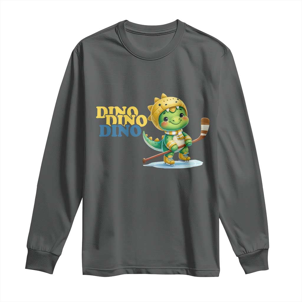 Funny Dinosaur Playing Ice Hockey Long Sleeve Shirt Gift For Dino Lovers - Wonder Print Shop