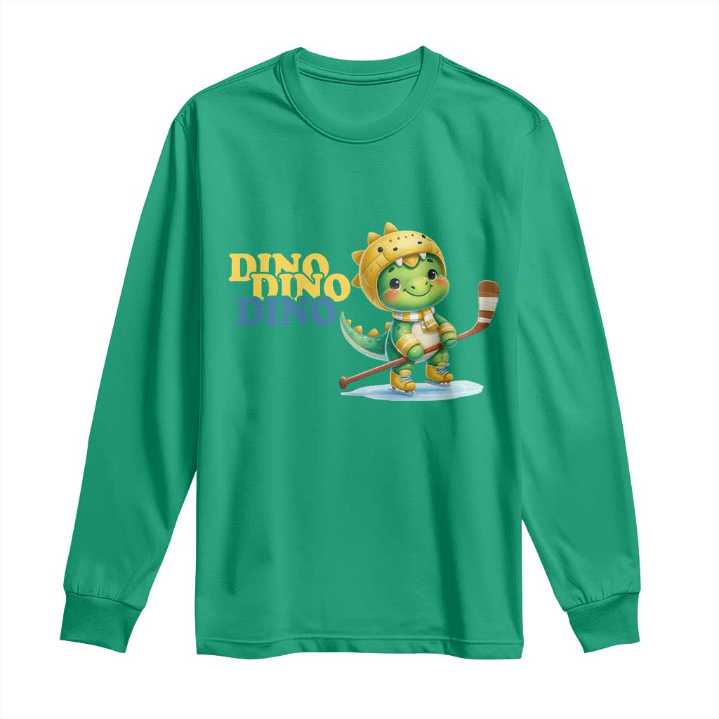Funny Dinosaur Playing Ice Hockey Long Sleeve Shirt Gift For Dino Lovers - Wonder Print Shop