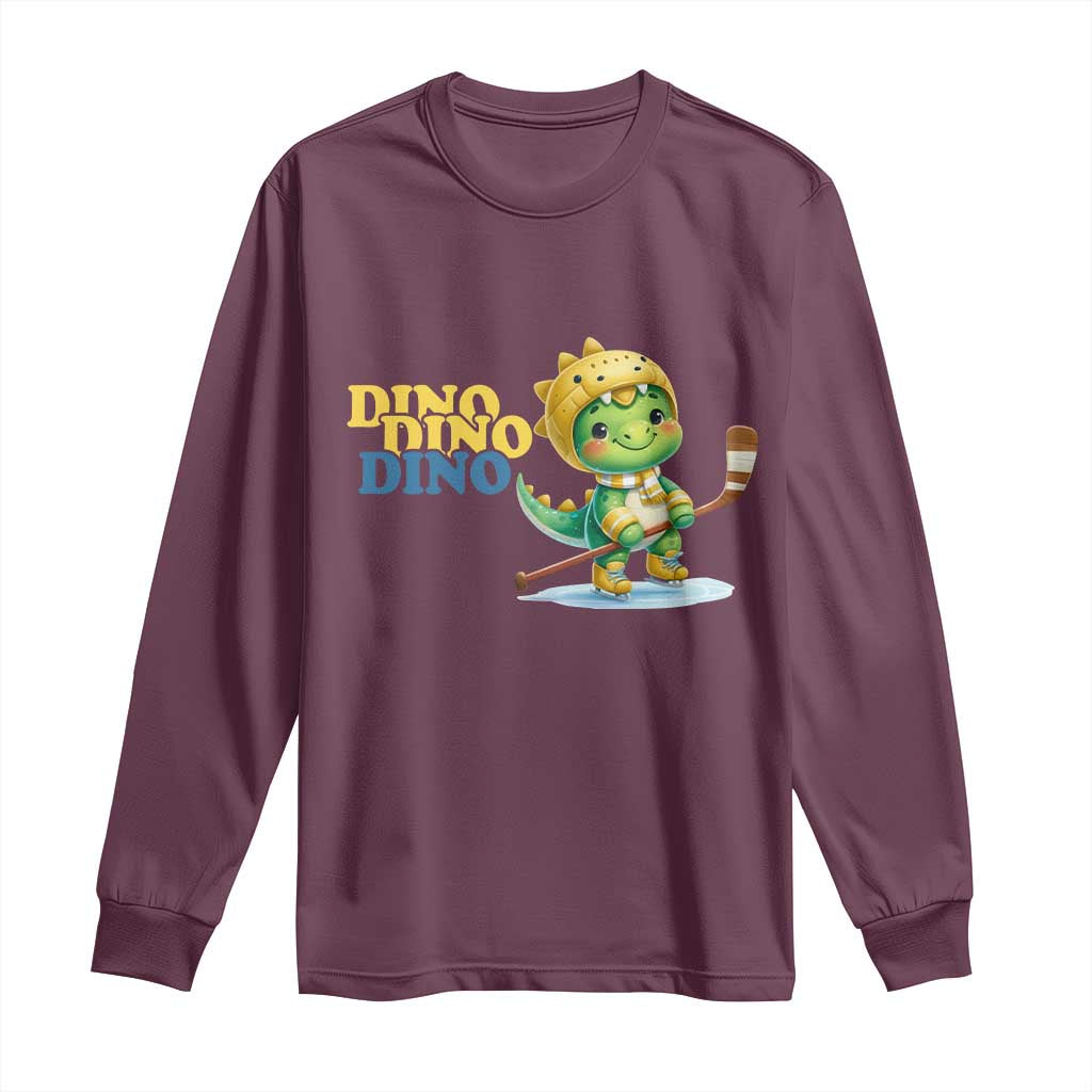 Funny Dinosaur Playing Ice Hockey Long Sleeve Shirt Gift For Dino Lovers - Wonder Print Shop