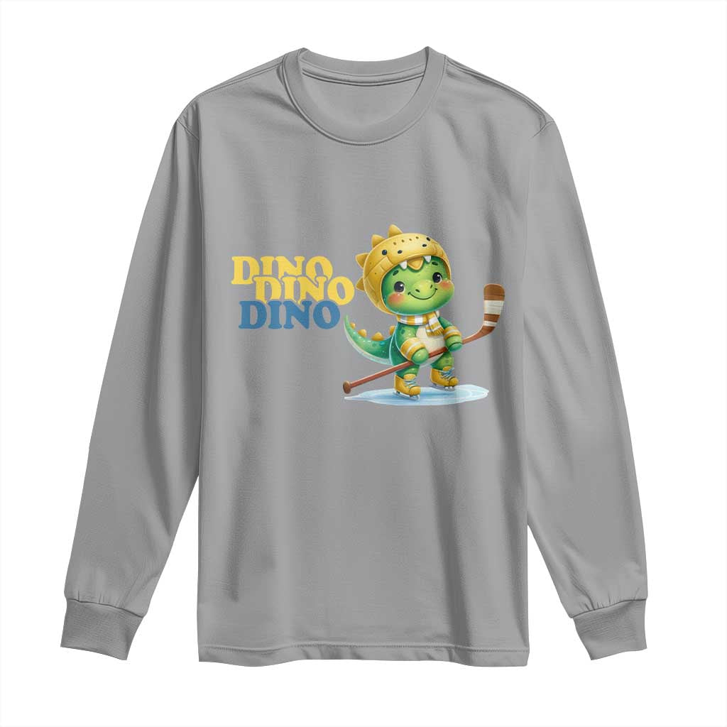 Funny Dinosaur Playing Ice Hockey Long Sleeve Shirt Gift For Dino Lovers - Wonder Print Shop