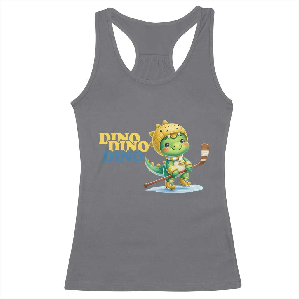 Funny Dinosaur Playing Ice Hockey Racerback Tank Top Gift For Dino Lovers - Wonder Print Shop