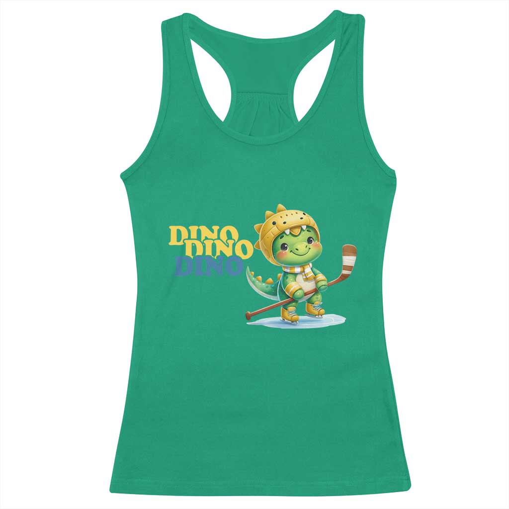 Funny Dinosaur Playing Ice Hockey Racerback Tank Top Gift For Dino Lovers - Wonder Print Shop