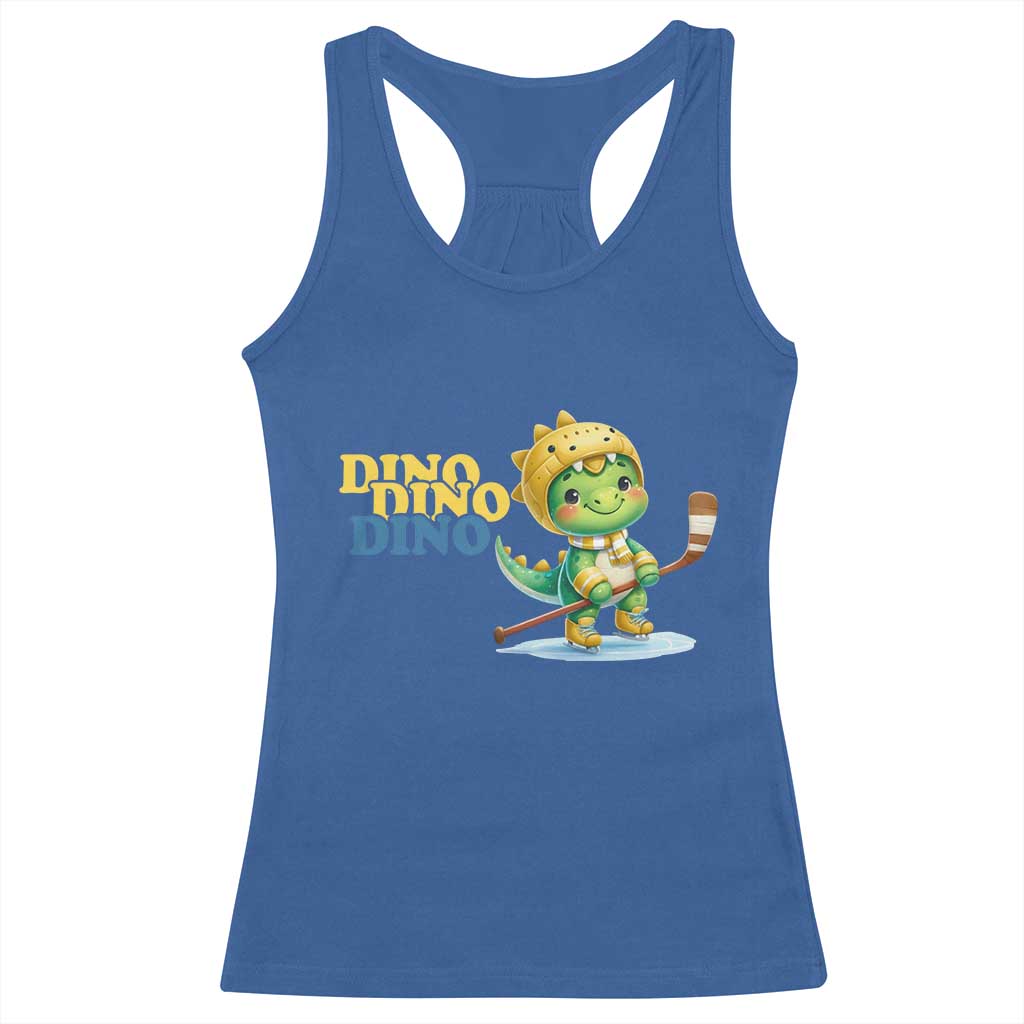 Funny Dinosaur Playing Ice Hockey Racerback Tank Top Gift For Dino Lovers - Wonder Print Shop