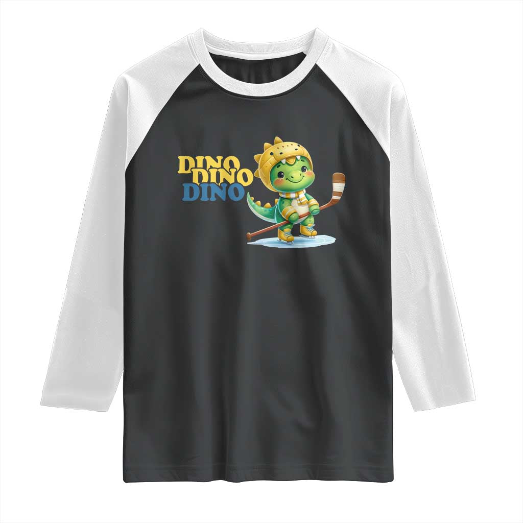 Funny Dinosaur Playing Ice Hockey Raglan Shirt Gift For Dino Lovers - Wonder Print Shop