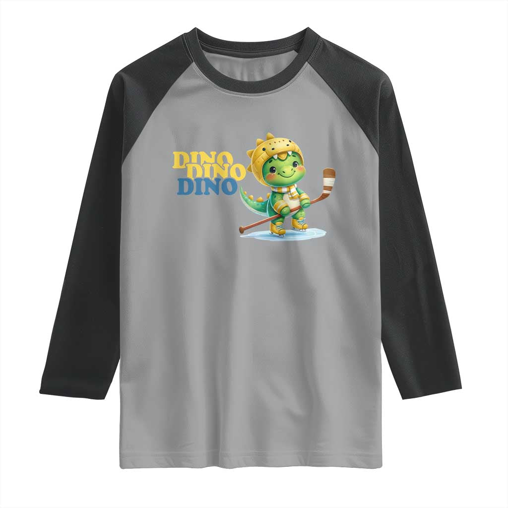 Funny Dinosaur Playing Ice Hockey Raglan Shirt Gift For Dino Lovers - Wonder Print Shop