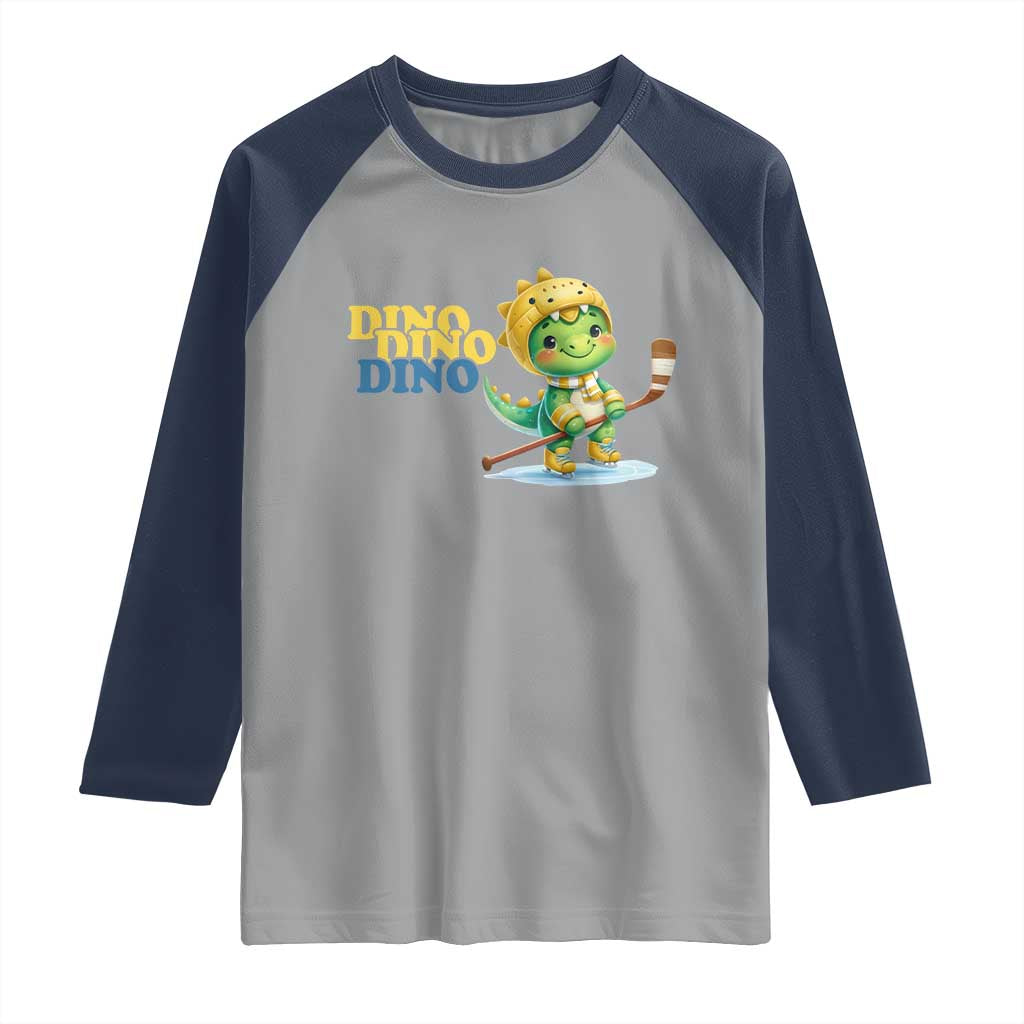 Funny Dinosaur Playing Ice Hockey Raglan Shirt Gift For Dino Lovers - Wonder Print Shop