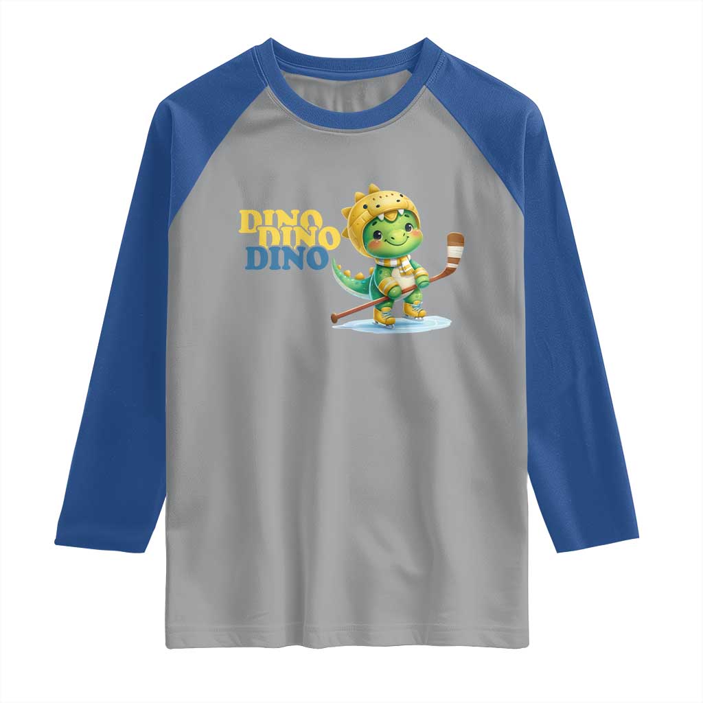 Funny Dinosaur Playing Ice Hockey Raglan Shirt Gift For Dino Lovers - Wonder Print Shop