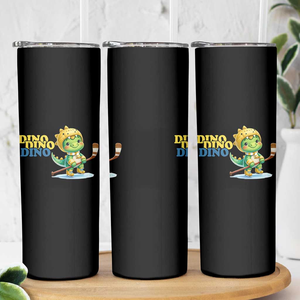 Funny Dinosaur Playing Ice Hockey Skinny Tumbler Gift For Dino Lovers - Wonder Print Shop