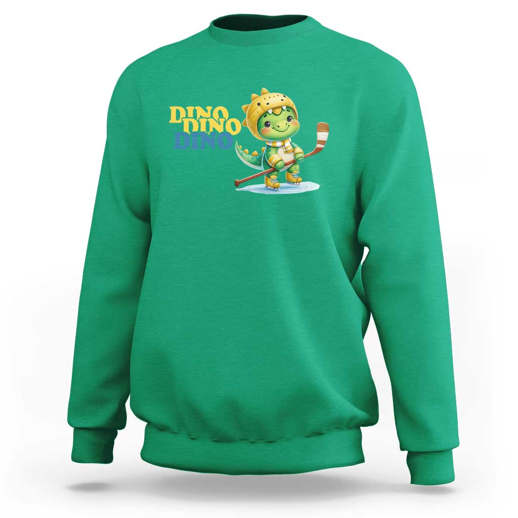 Funny Dinosaur Playing Ice Hockey Sweatshirt Gift For Dino Lovers - Wonder Print Shop