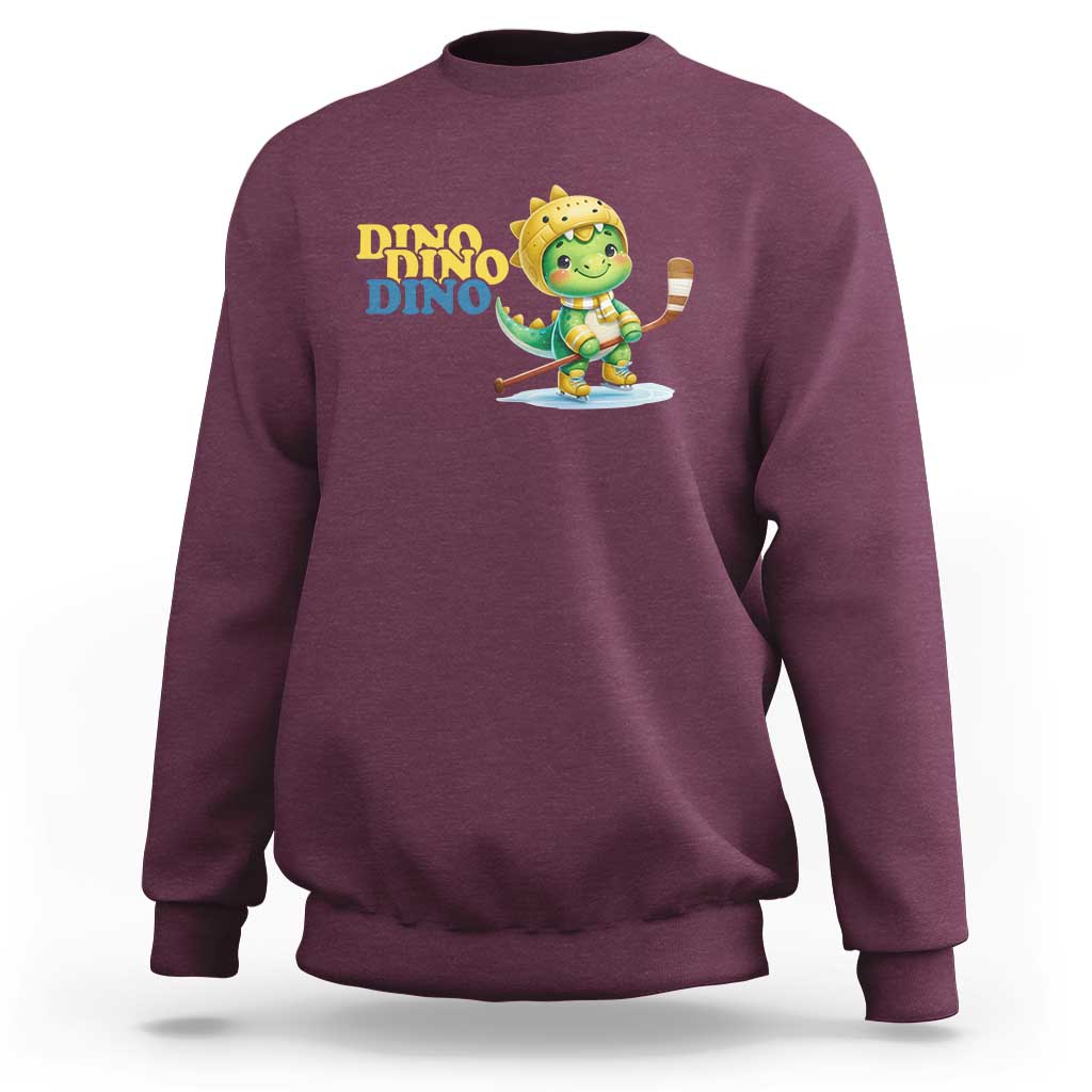 Funny Dinosaur Playing Ice Hockey Sweatshirt Gift For Dino Lovers - Wonder Print Shop