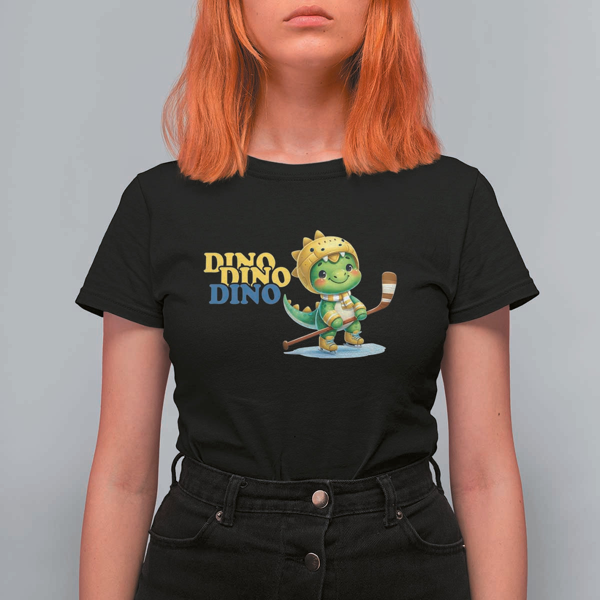 Funny Dinosaur Playing Ice Hockey T Shirt For Women Gift For Dino Lovers - Wonder Print Shop