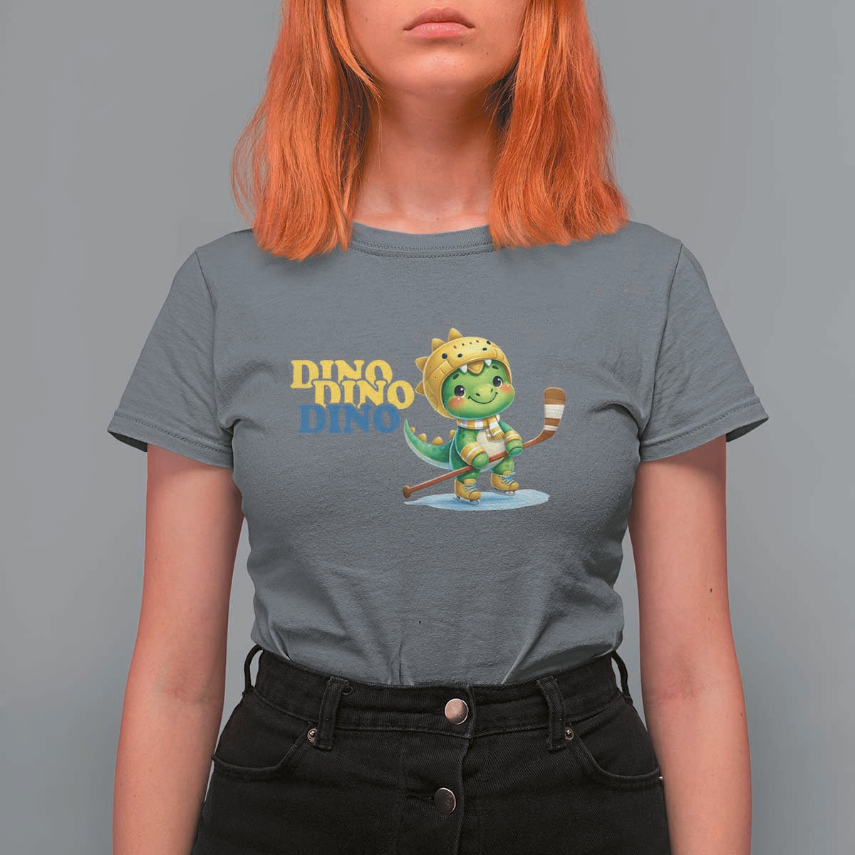 Funny Dinosaur Playing Ice Hockey T Shirt For Women Gift For Dino Lovers - Wonder Print Shop