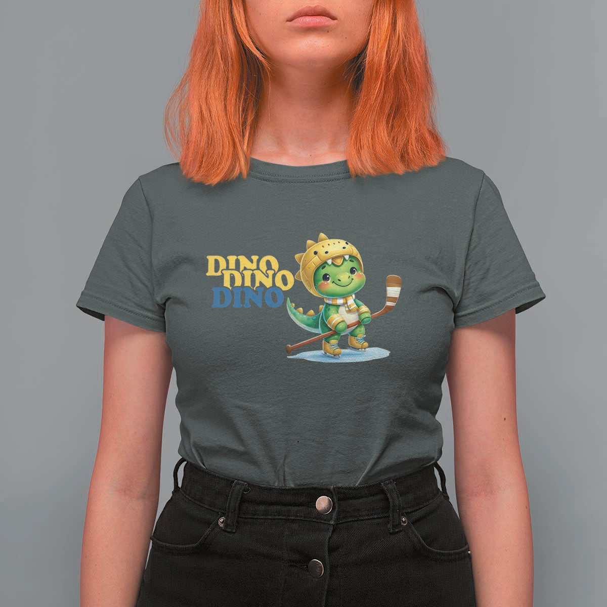 Funny Dinosaur Playing Ice Hockey T Shirt For Women Gift For Dino Lovers - Wonder Print Shop