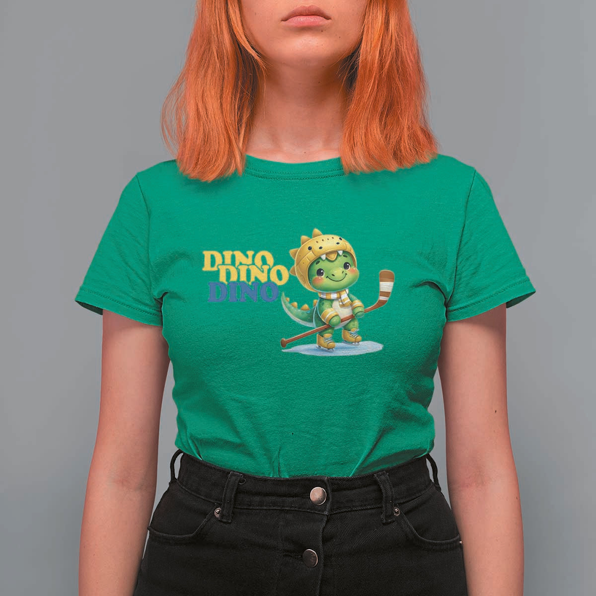 Funny Dinosaur Playing Ice Hockey T Shirt For Women Gift For Dino Lovers - Wonder Print Shop