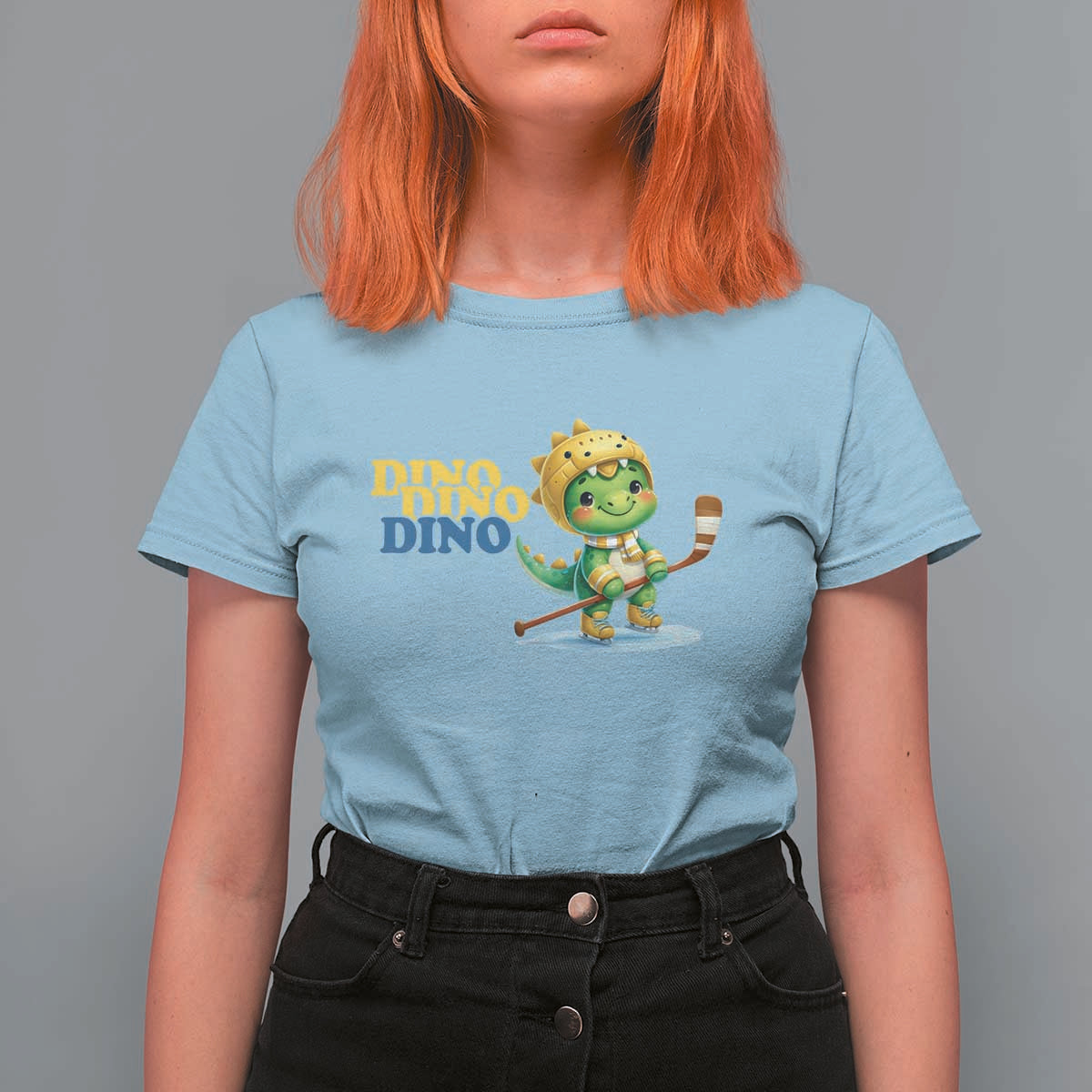 Funny Dinosaur Playing Ice Hockey T Shirt For Women Gift For Dino Lovers - Wonder Print Shop