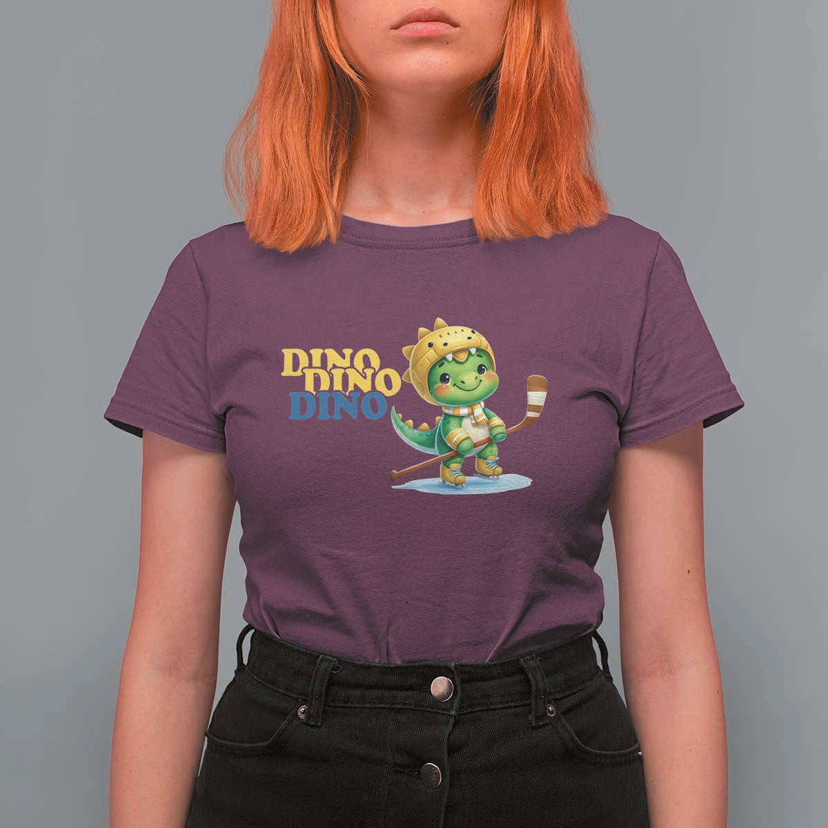 Funny Dinosaur Playing Ice Hockey T Shirt For Women Gift For Dino Lovers - Wonder Print Shop