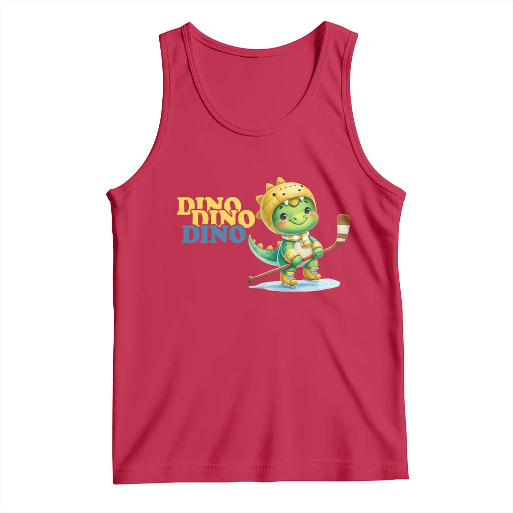 Funny Dinosaur Playing Ice Hockey Tank Top Gift For Dino Lovers - Wonder Print Shop