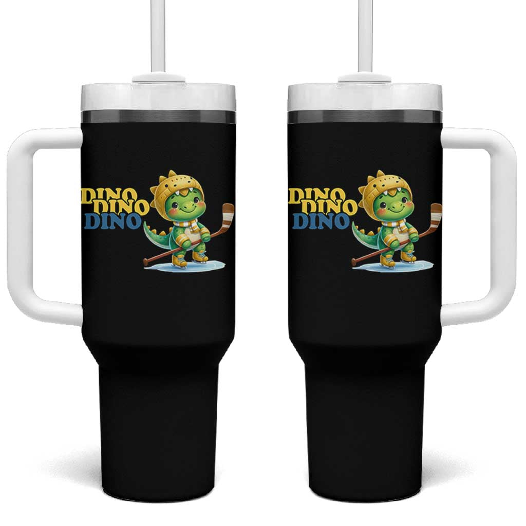 Funny Dinosaur Playing Ice Hockey Tumbler With Handle Gift For Dino Lovers - Wonder Print Shop