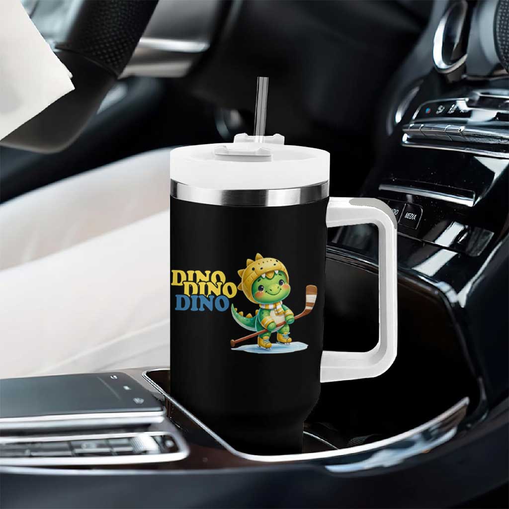 Funny Dinosaur Playing Ice Hockey Tumbler With Handle Gift For Dino Lovers - Wonder Print Shop