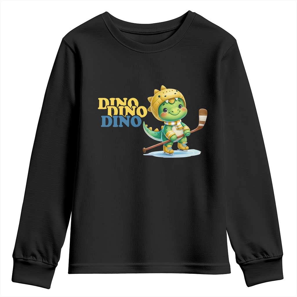 Funny Dinosaur Playing Ice Hockey Youth Sweatshirt Gift For Dino Lovers - Wonder Print Shop