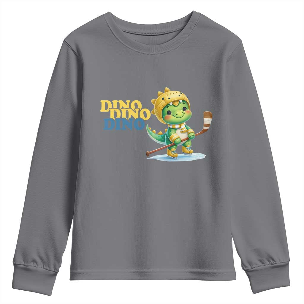 Funny Dinosaur Playing Ice Hockey Youth Sweatshirt Gift For Dino Lovers - Wonder Print Shop