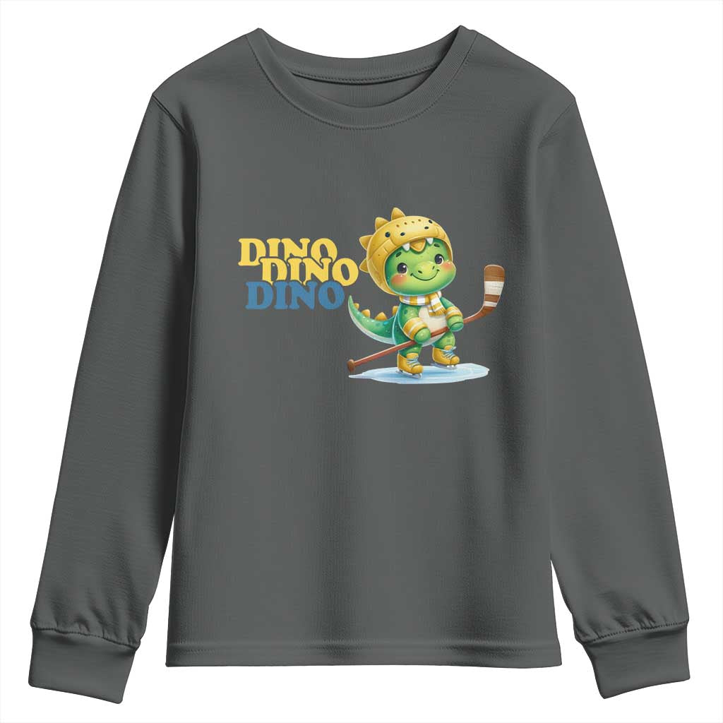Funny Dinosaur Playing Ice Hockey Youth Sweatshirt Gift For Dino Lovers - Wonder Print Shop